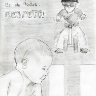 Boceto "La vía es de todos, respeta". Cartel DGT / Festival MULAFEST