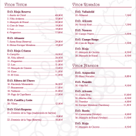 Carta de Vino, cara interior