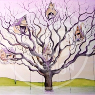 Gatos en el árbol sobre lago