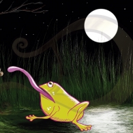 La rana Chiclota comiendo de noche