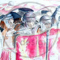Legionarios romanos en formación de "testudo"